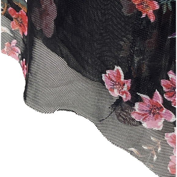 Harlow & Rose Mesh Sheath Midi Dress Small Black Floral Sheer Long Sleeve 90s - Picture 7 of 11